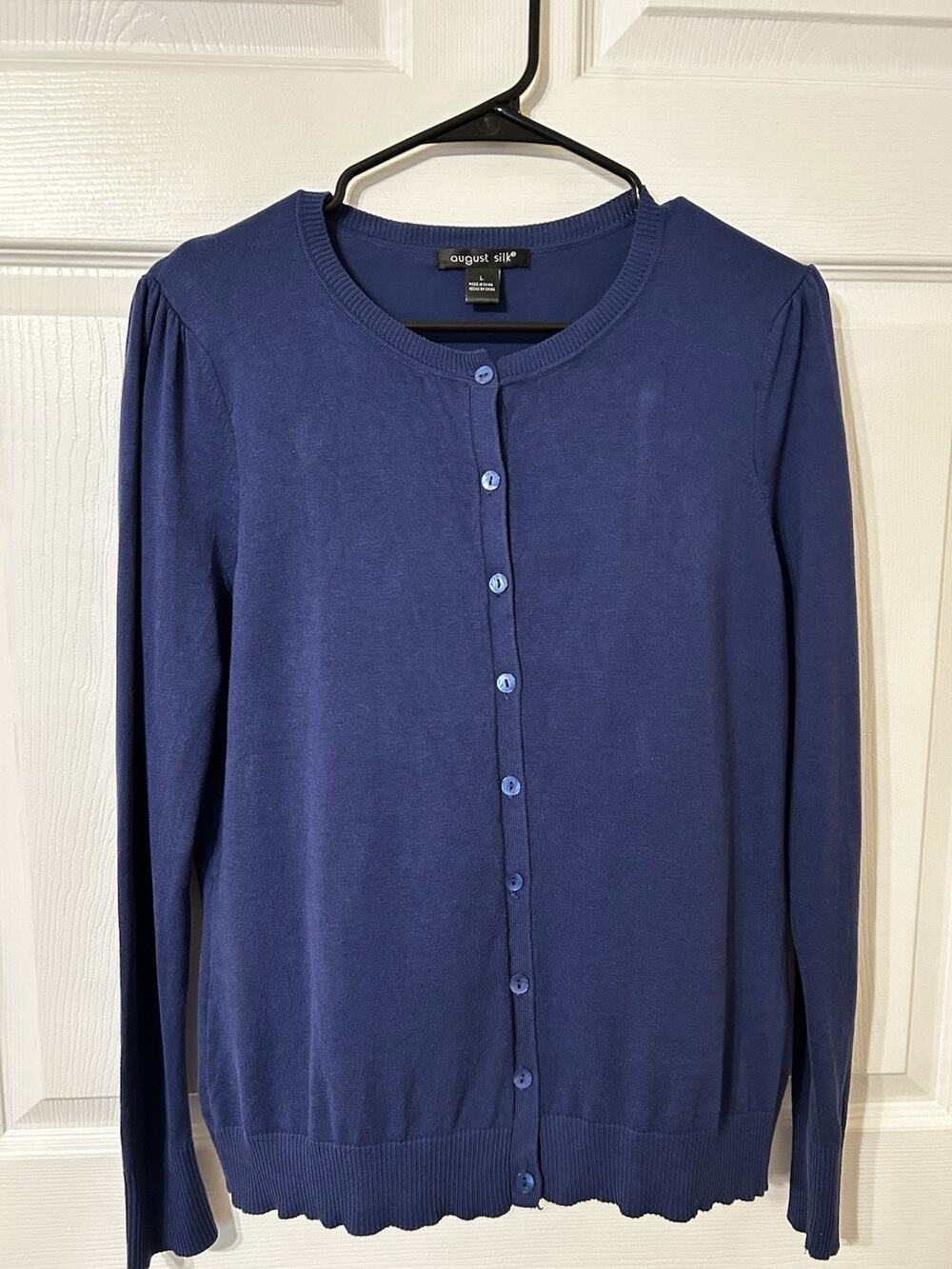 August Silk LUXURY Cardigan Womens LG Button UP Viscose Silk Sweater PREPPY